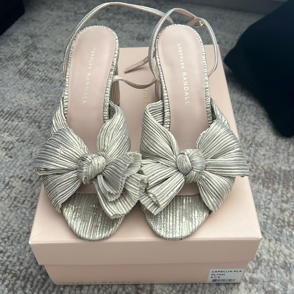 Loeffler Randall Camellia pleated bow heel with ankle strap